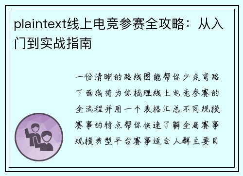 plaintext线上电竞参赛全攻略：从入门到实战指南